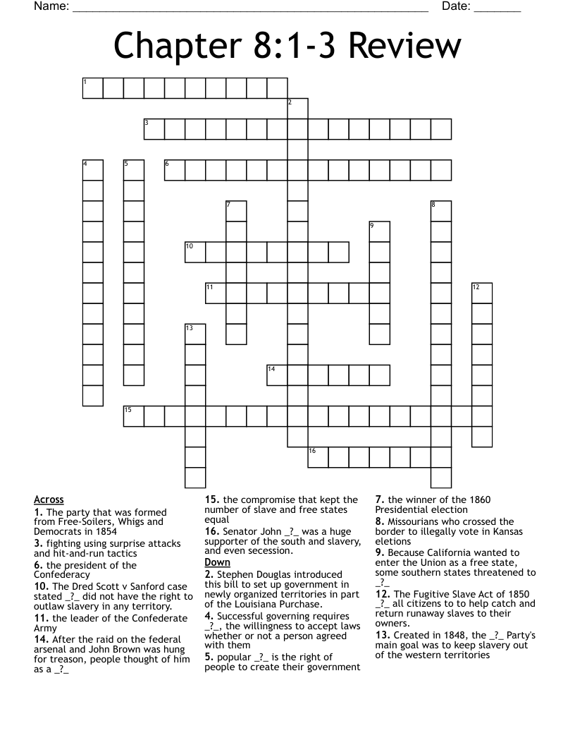 Chapter 8:1-3 Review Crossword