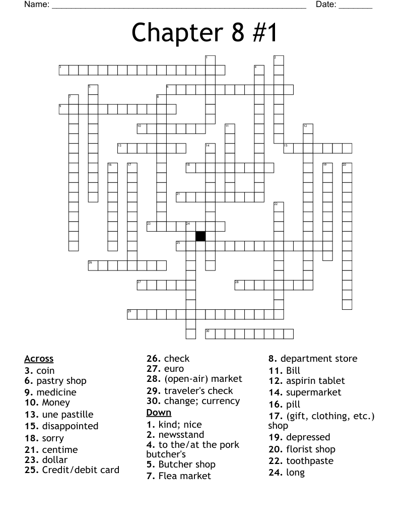 Chapter 8 #1 Crossword