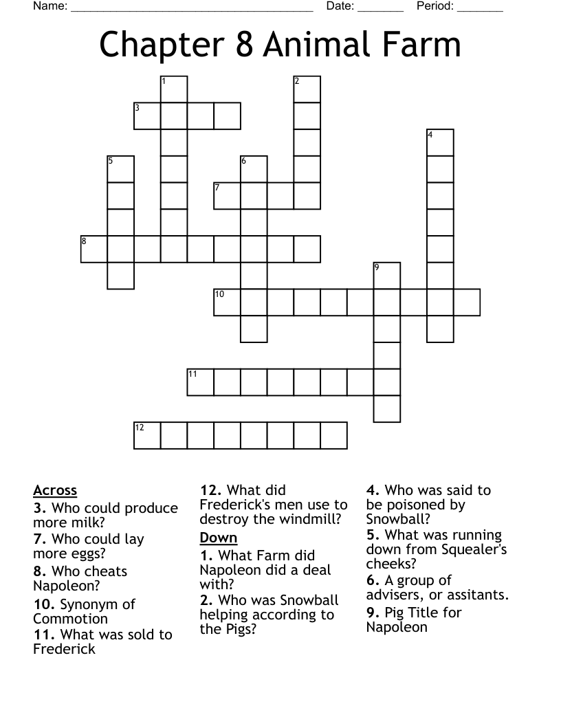 Chapter 8 Animal Farm Crossword