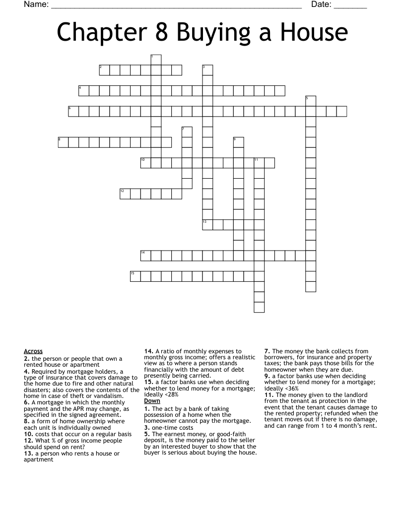 Chapter 8 Buying a House Crossword