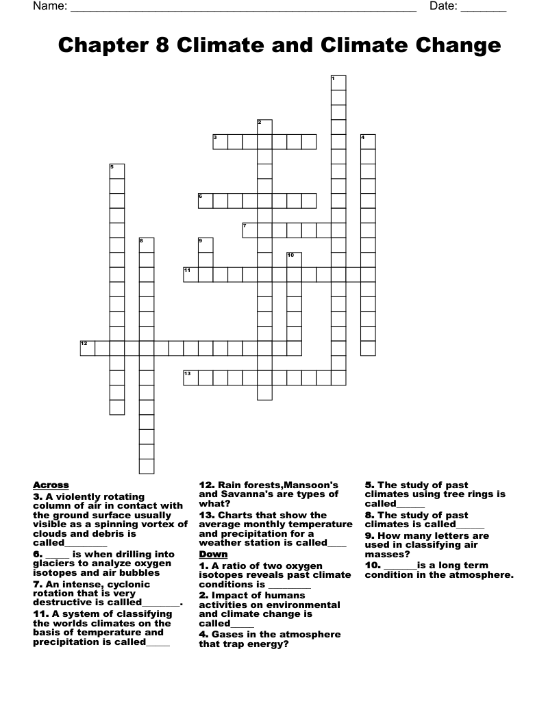 Chapter 8 Climate and Climate Change Crossword