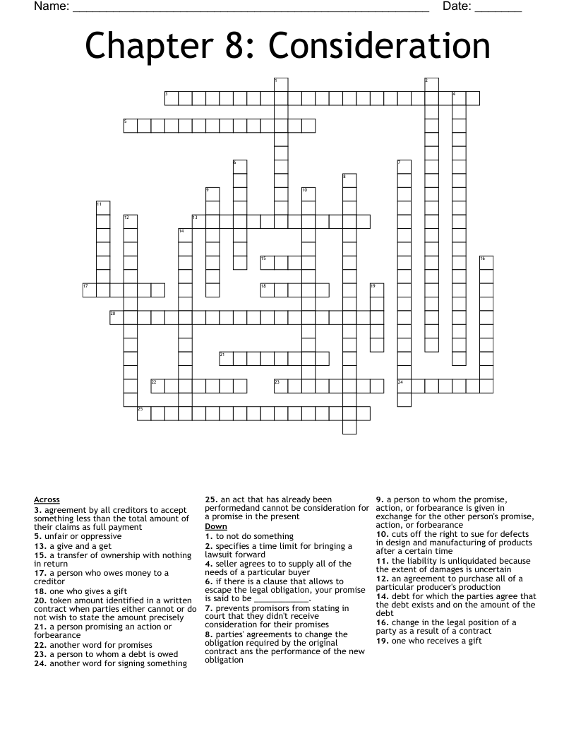 Chapter 8: Consideration Crossword
