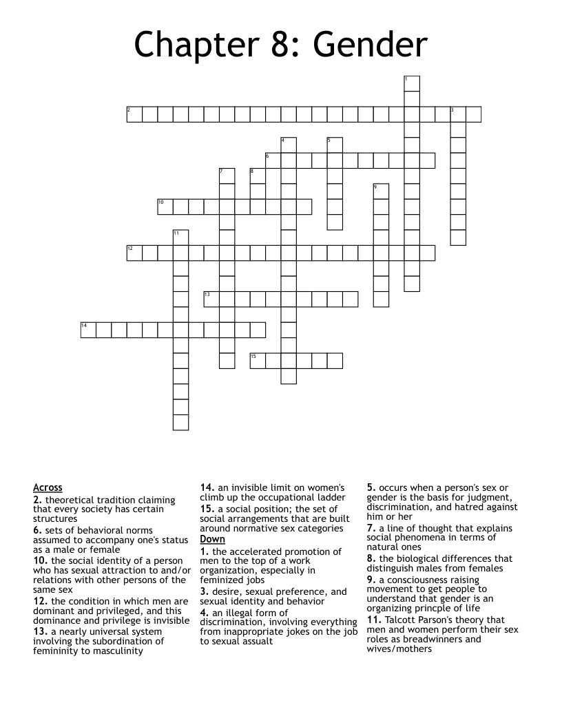 Chapter 8: Gender Crossword