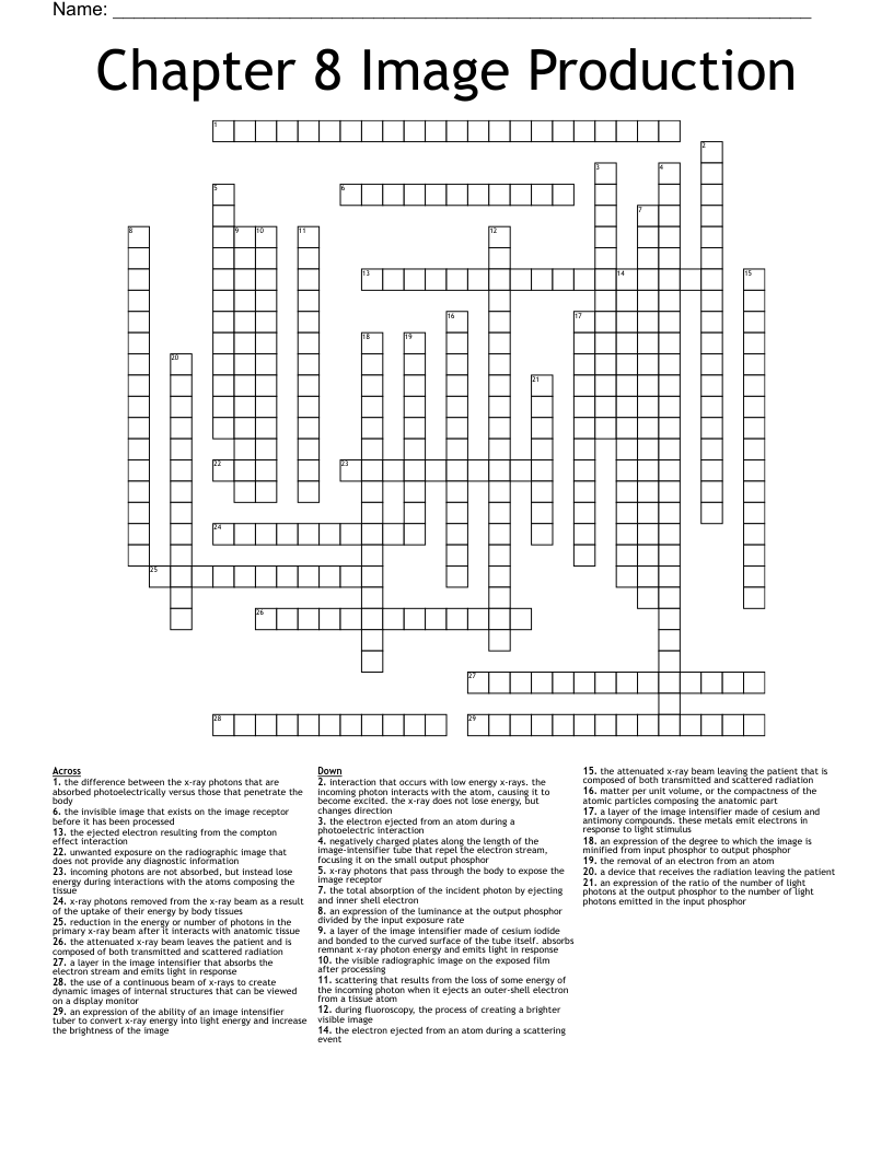 Chapter 8 Image Production Crossword