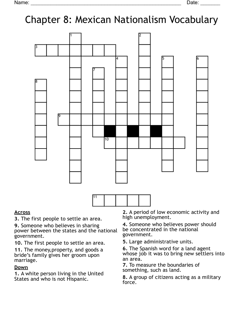 Chapter 8: Mexican Nationalism Vocabulary Crossword