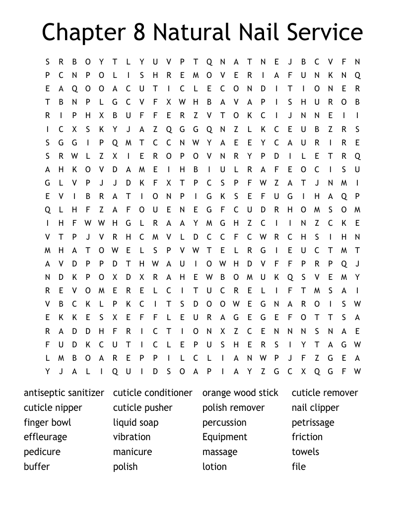 Chapter 8 Natural Nail Service Word Search
