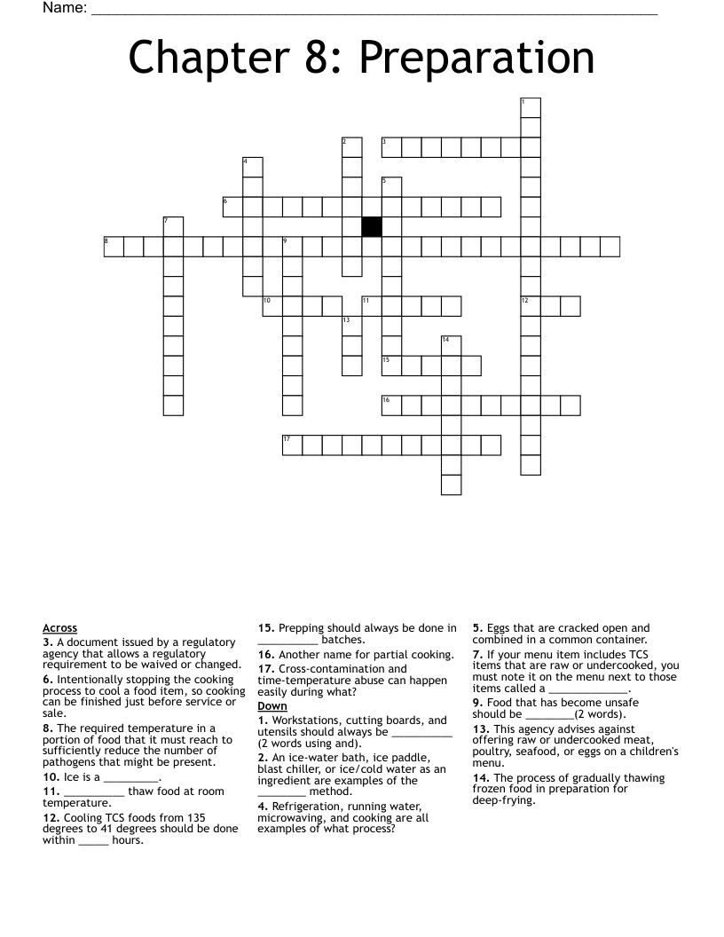 Chapter 8: Preparation Crossword