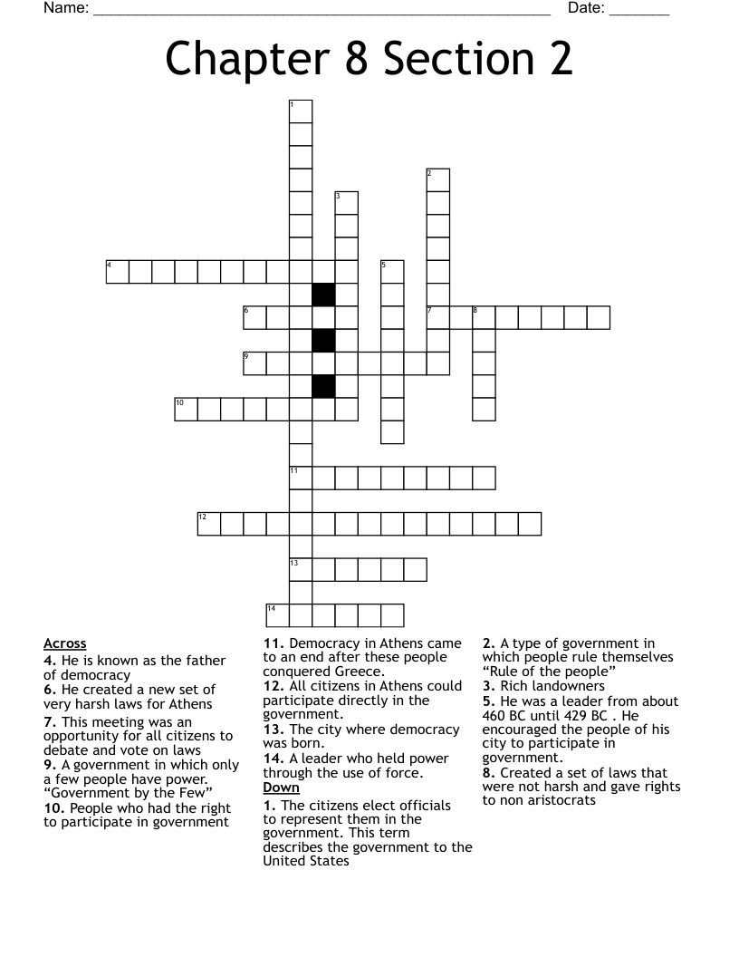 Chapter 8 Section 2  Crossword