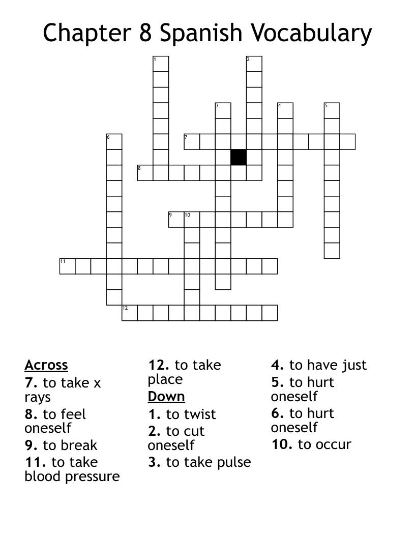 Chapter 8 Spanish Vocabulary Crossword