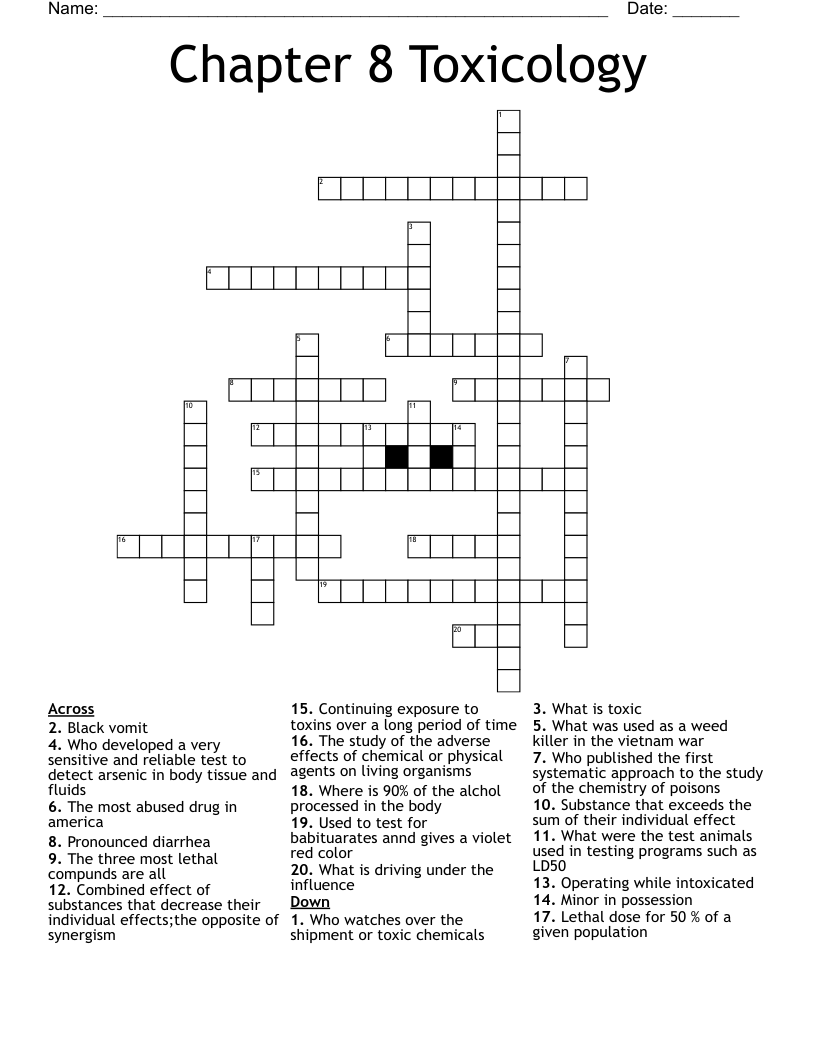 Chapter 8 Toxicology  Crossword