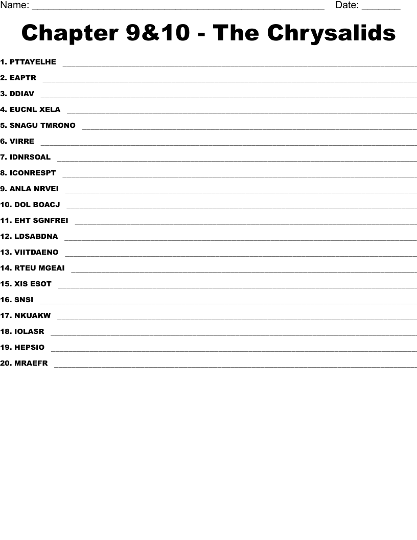 Chapter 9&10 - The Chrysalids Word Scramble