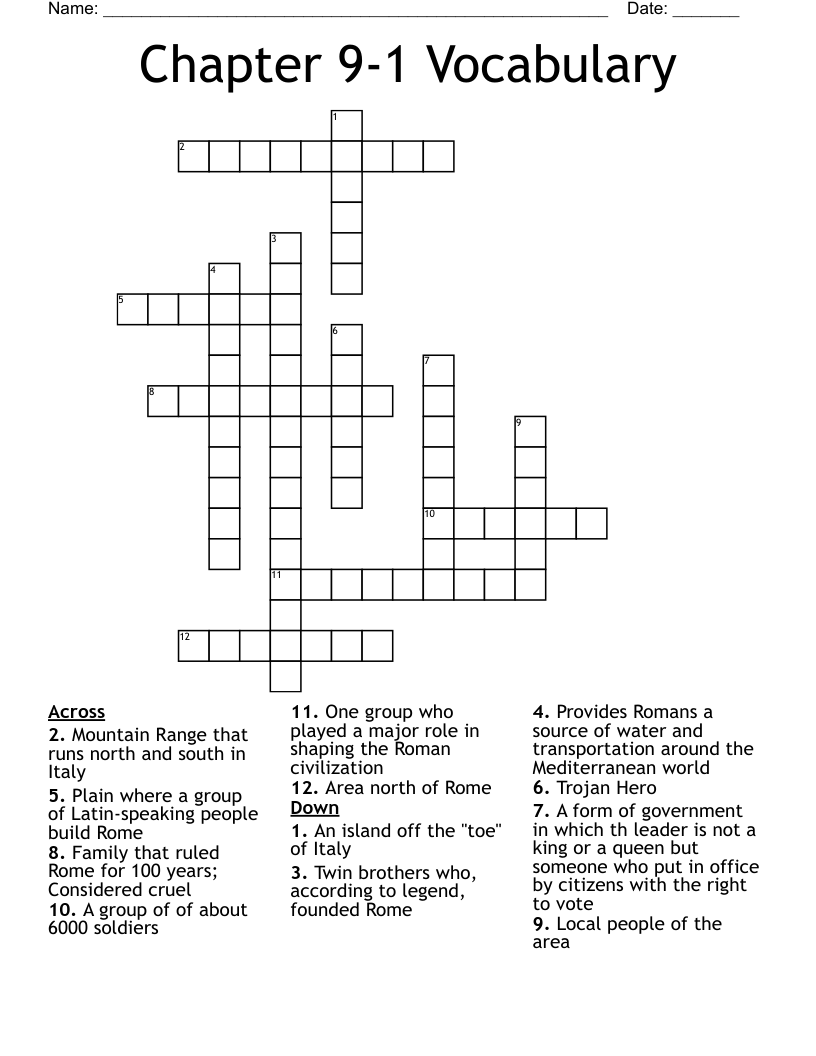 Chapter 9-1 Vocabulary Crossword