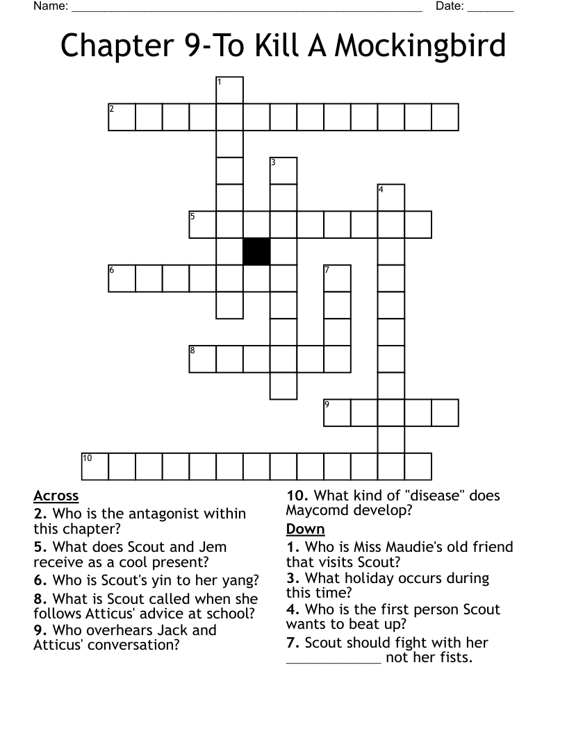 Chapter 9-To Kill A Mockingbird Crossword