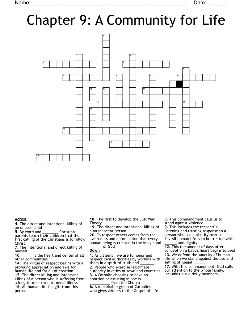 Chapter 9: A Community for Life Crossword
