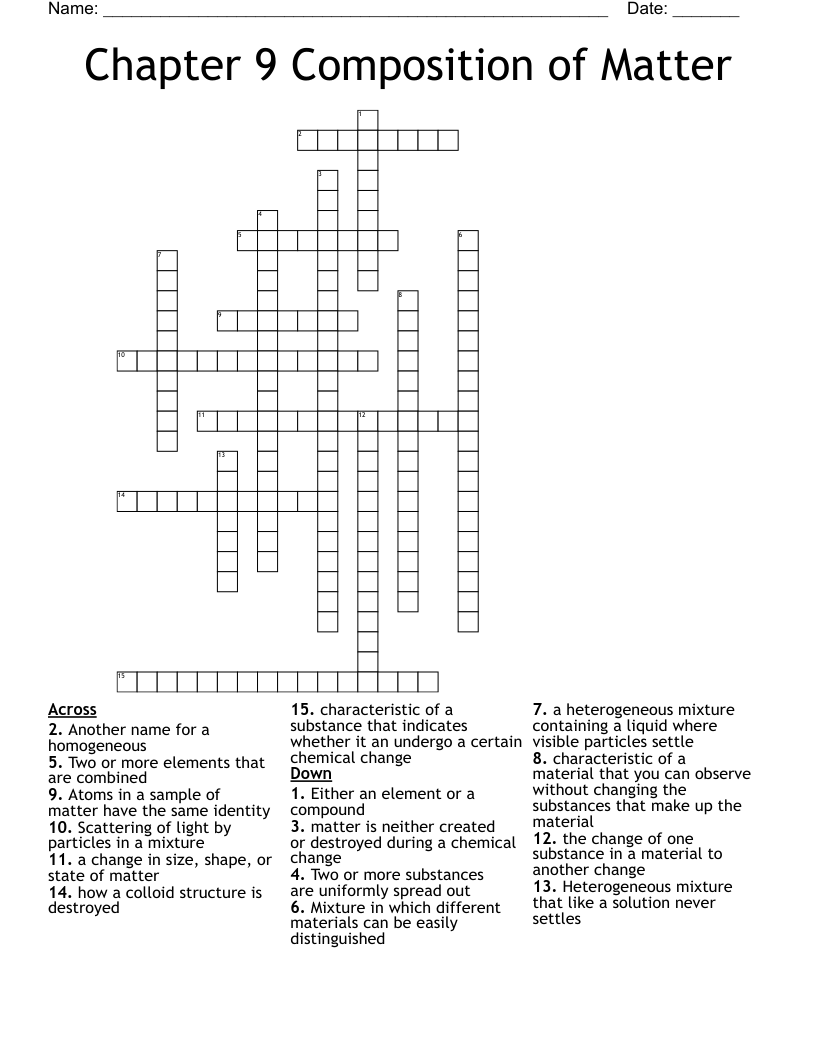 Chapter 9 Composition of Matter Crossword