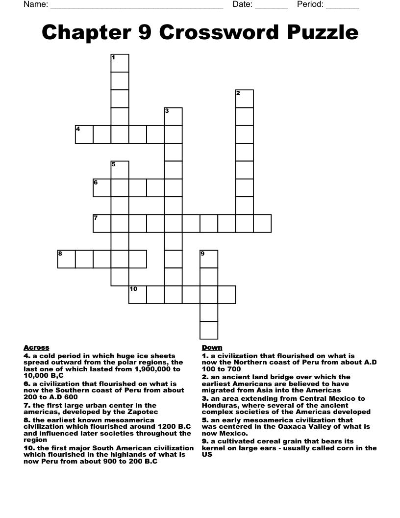Chapter 9 Crossword Puzzle