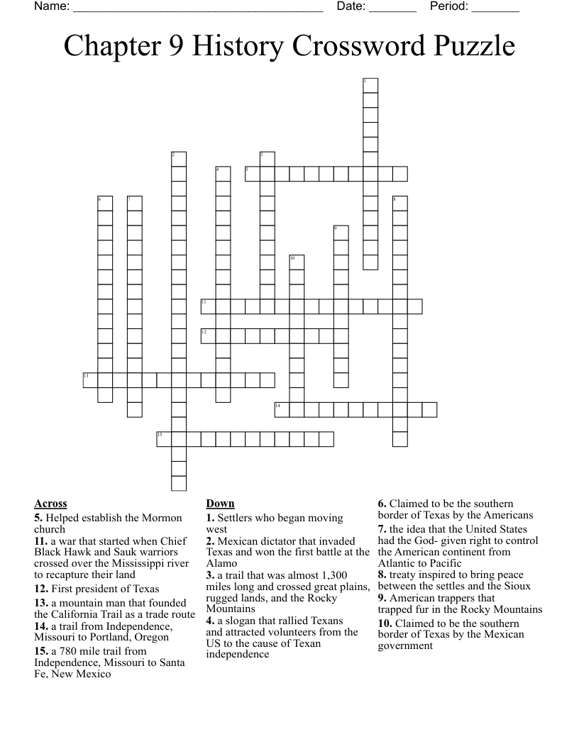 Chapter 9 History Crossword Puzzle 