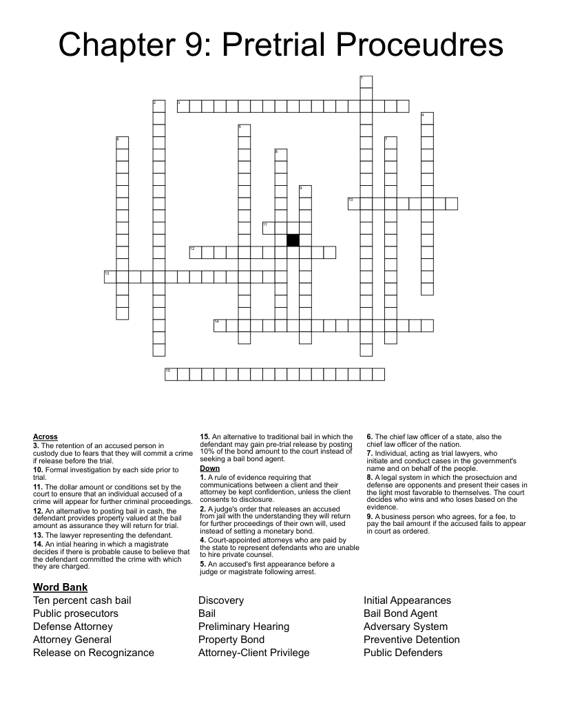 Chapter 9: Pretrial Proceudres Crossword