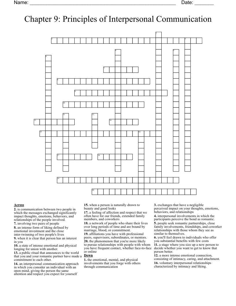 Chapter 9: Principles of Interpersonal Communication Crossword