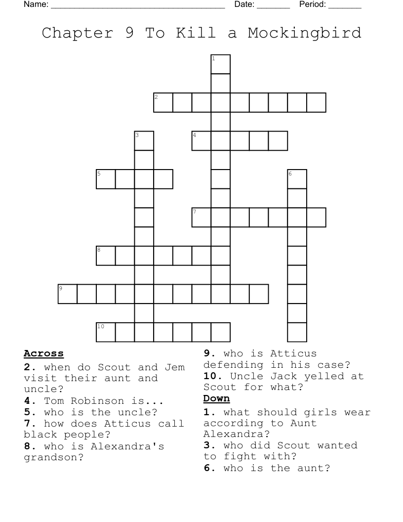 Chapter 9 To Kill a Mockingbird Crossword