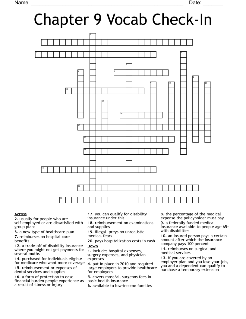 Chapter 9 Vocab Check-In Crossword