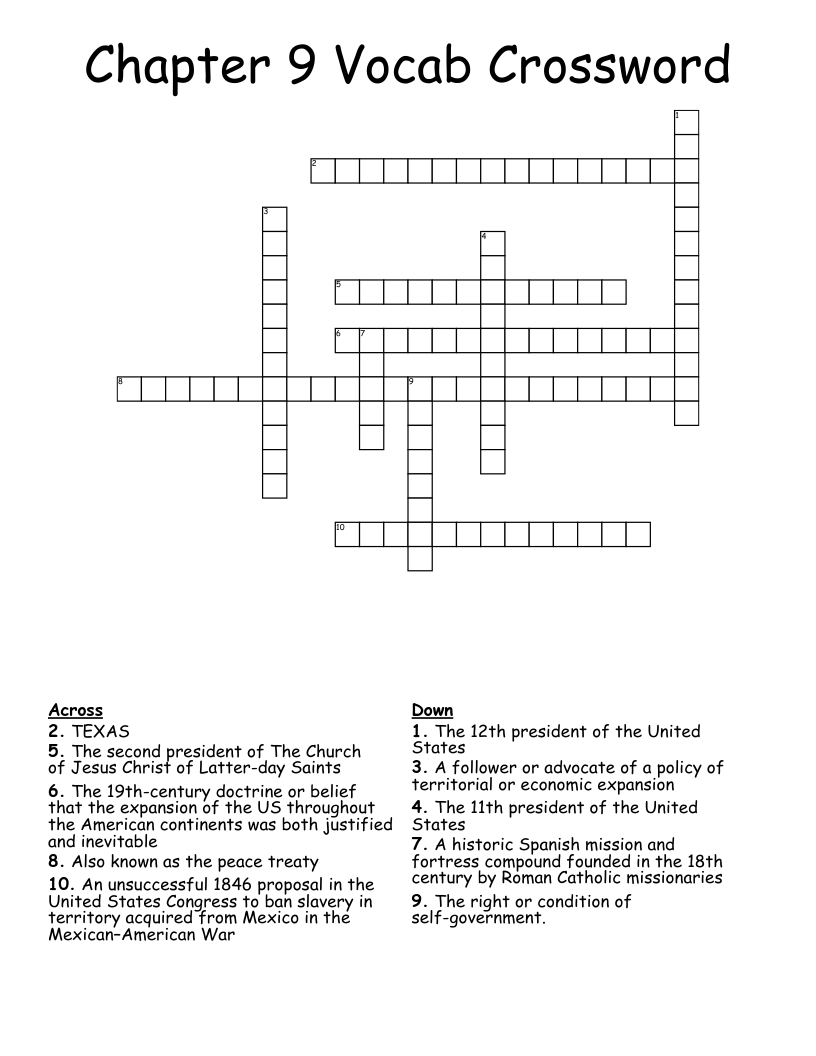 Chapter 9 Vocab Crossword
