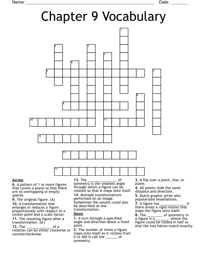 Chapter 9 Vocabulary Crossword