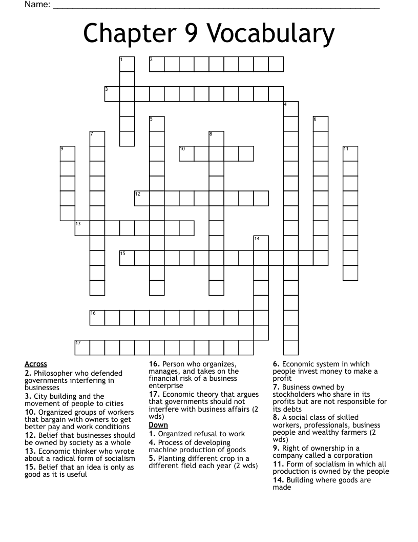 Chapter 9 Vocabulary Crossword