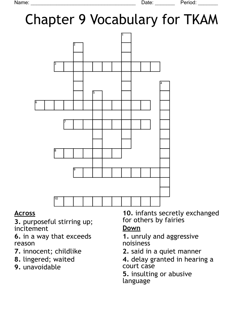 Chapter 9 Vocabulary for TKAM Crossword