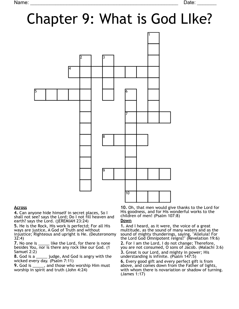 Chapter 9:  What is God LIke? Crossword