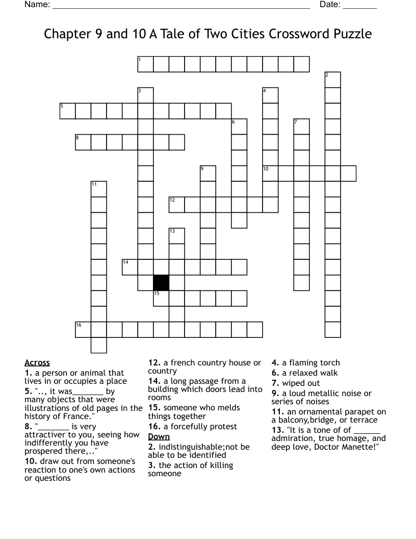 Chapter 9 and 10 A Tale of Two Cities Crossword Puzzle