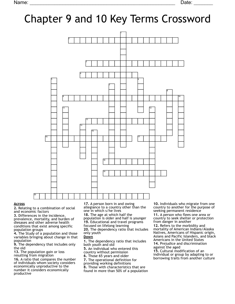 Chapter 9 and 10 Key Terms Crossword