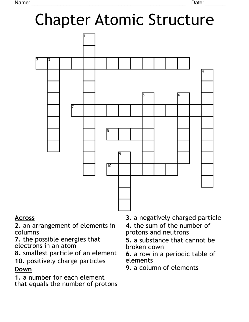 Chapter Atomic Structure Crossword