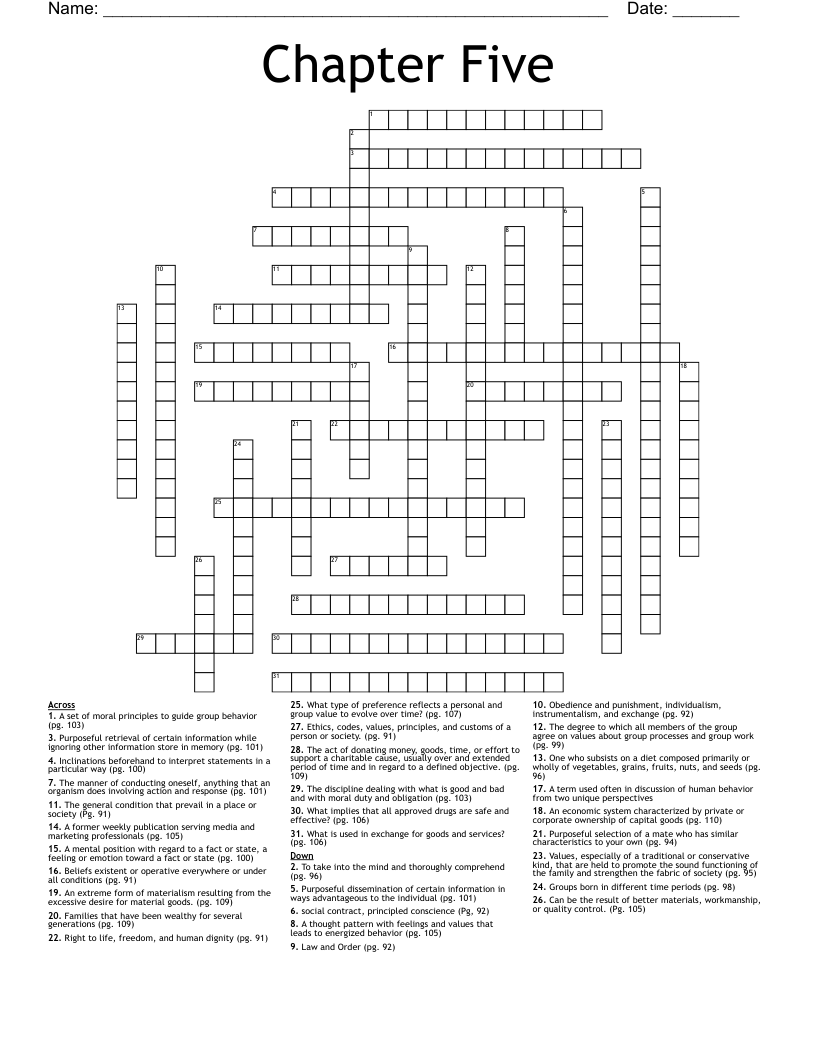 Chapter Five  Crossword
