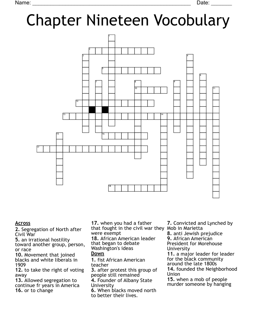 Chapter Nineteen Vocobulary Crossword