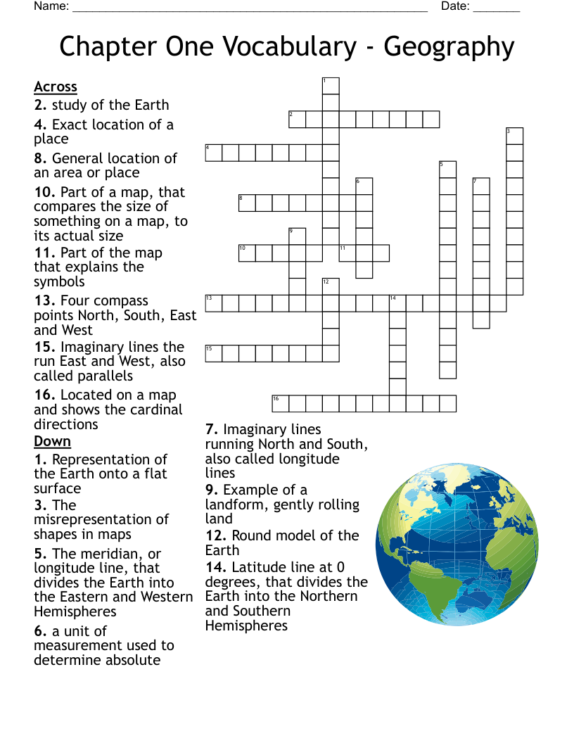 Chapter One Vocabulary - Geography Crossword