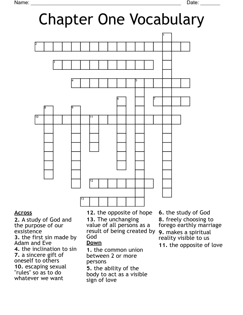 Chapter One Vocabulary  Crossword