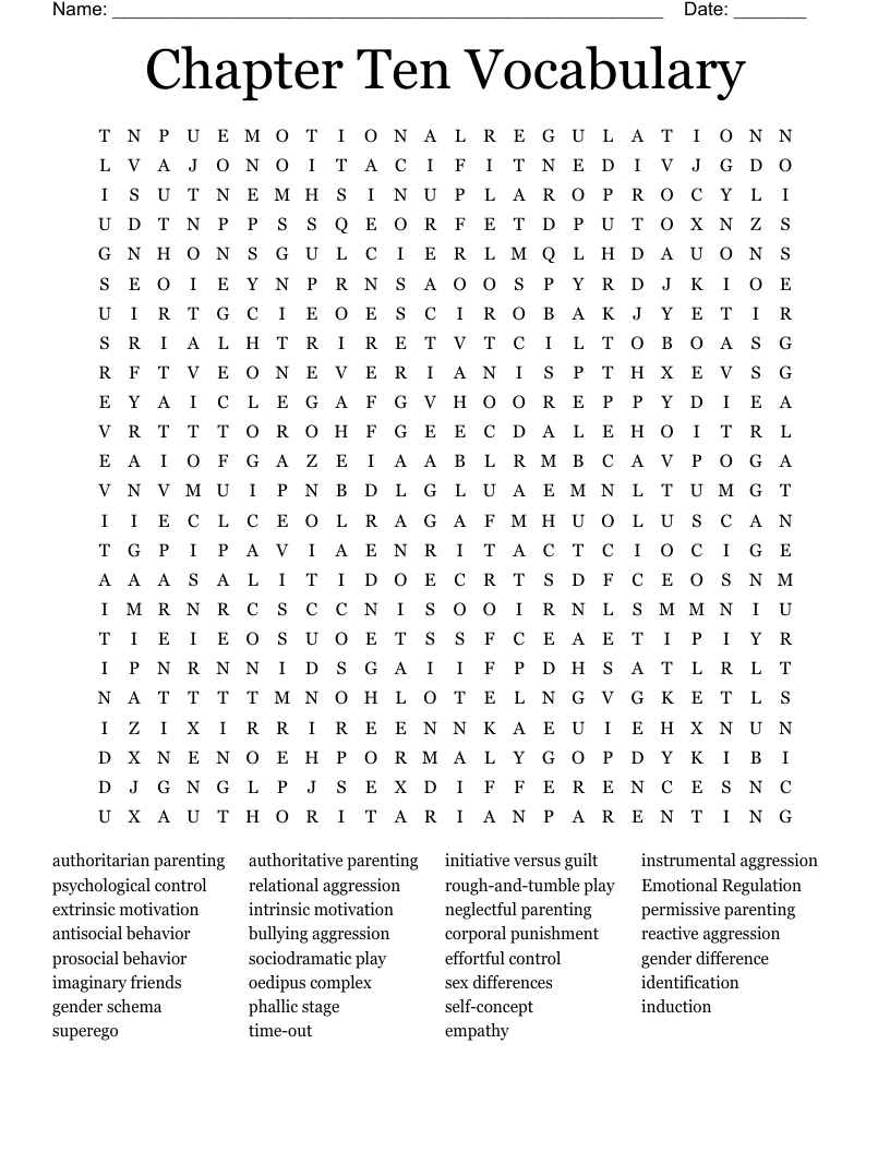 Chapter Ten Vocabulary Word Search
