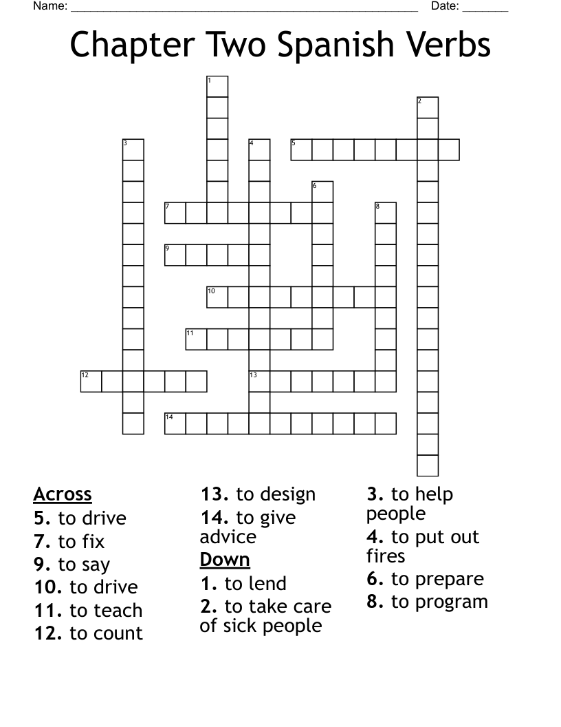 Chapter Two Spanish Verbs Crossword