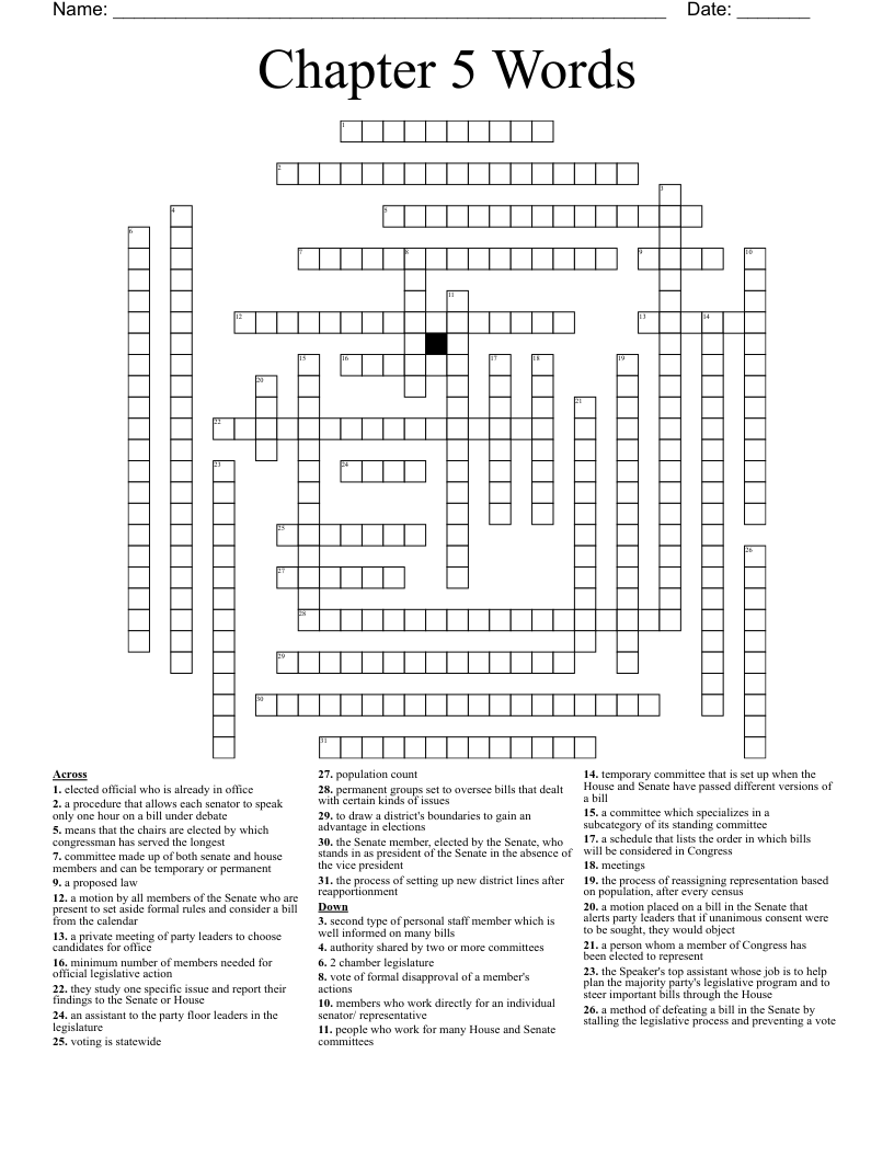 Chapter  5 Words Crossword