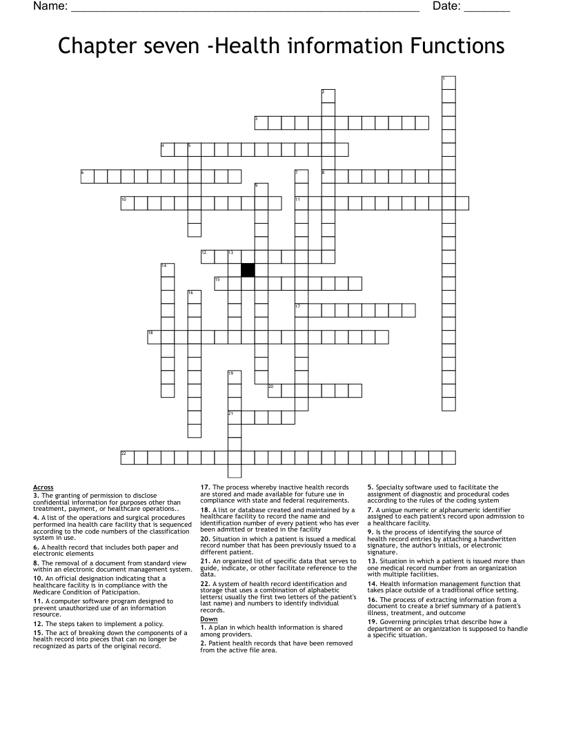 Chapter seven -Health information Functions Crossword