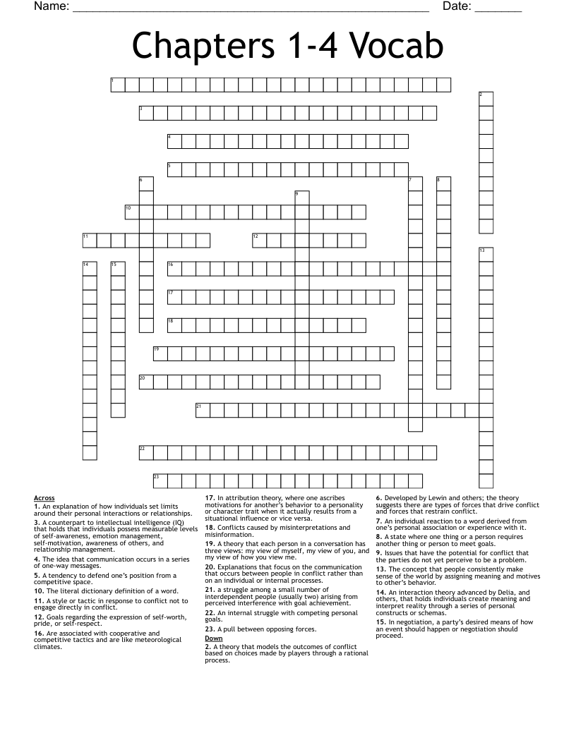 Chapters 1-4 Vocab Crossword