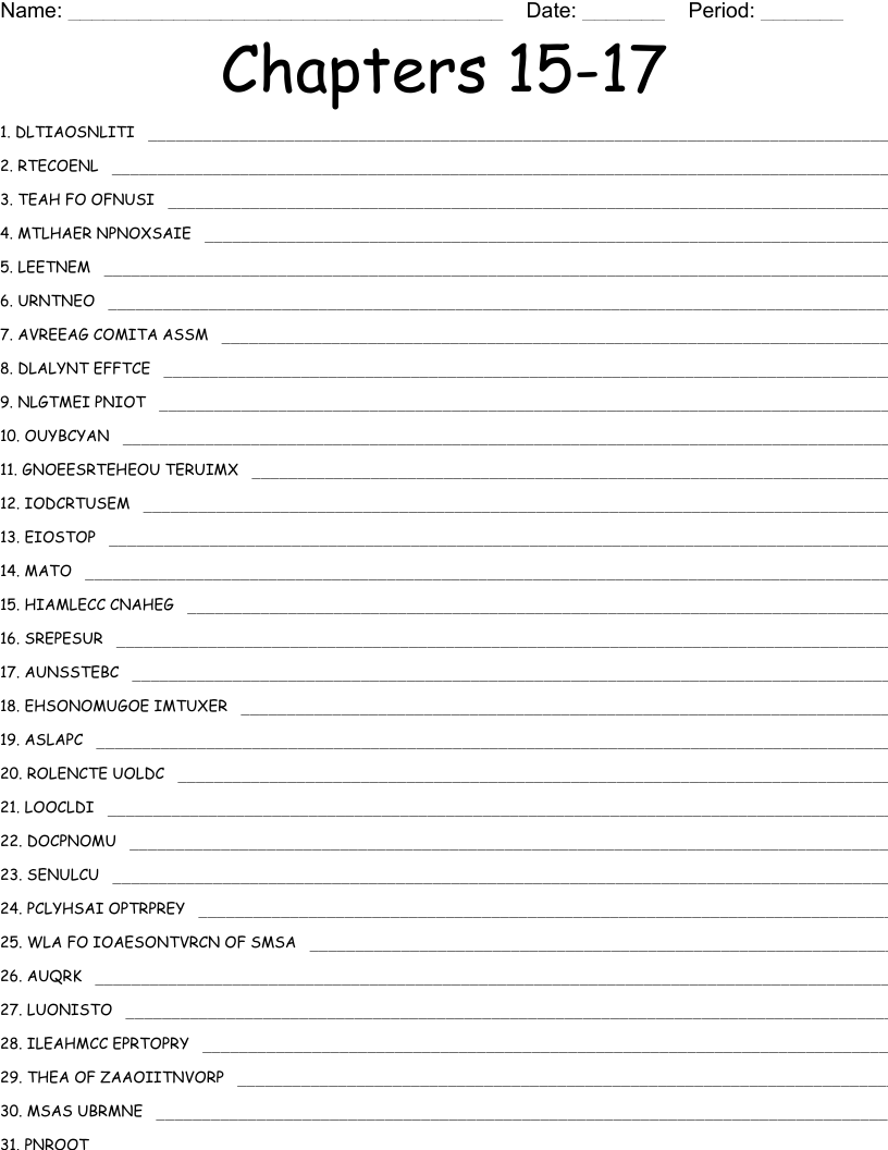 Chapters 15-17 Word Scramble