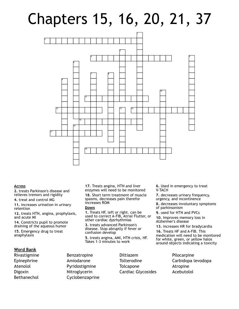 Chapters 15, 16, 20, 21, 37 Crossword