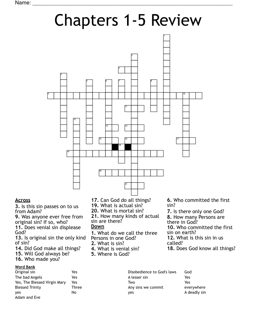 Chapters 1-5 Review Crossword