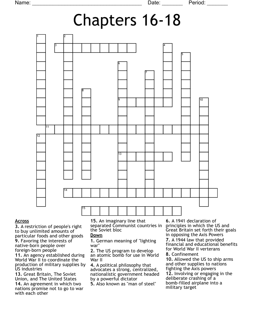 Chapters 16-18 Crossword