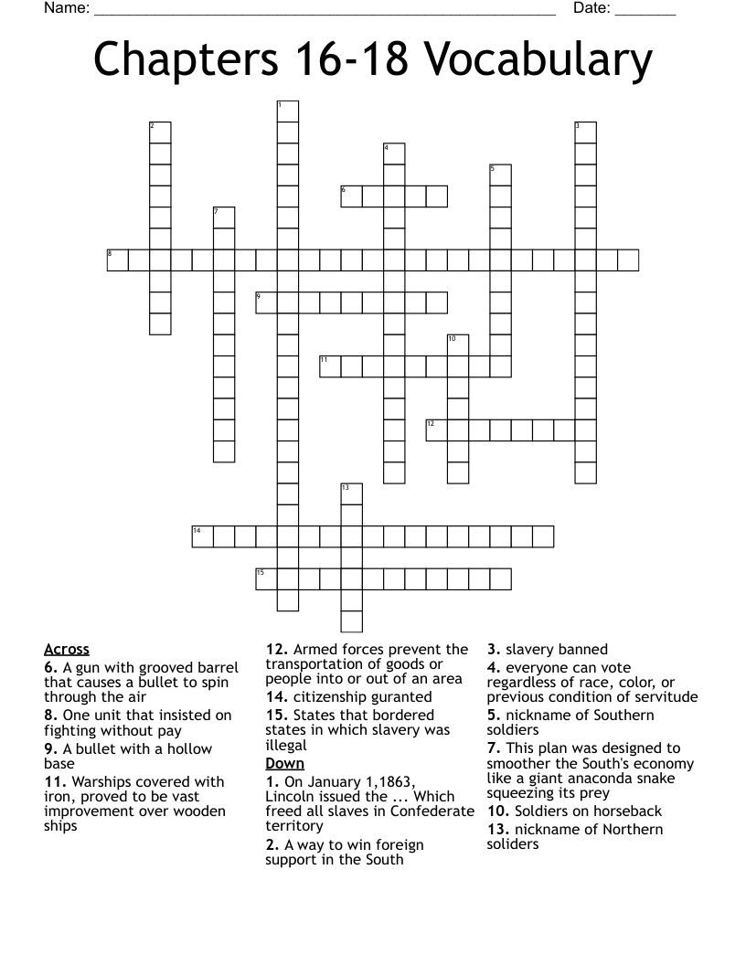 Chapters 16-18 Vocabulary Crossword