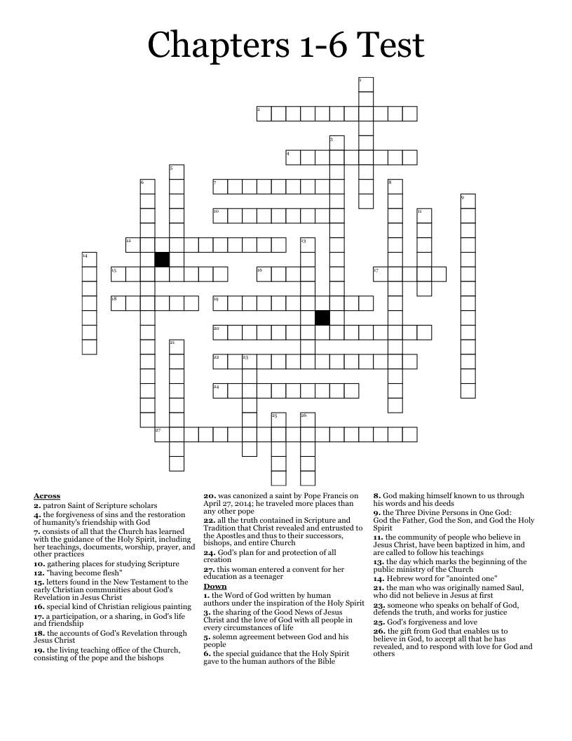 Chapters 1-6 Test Crossword