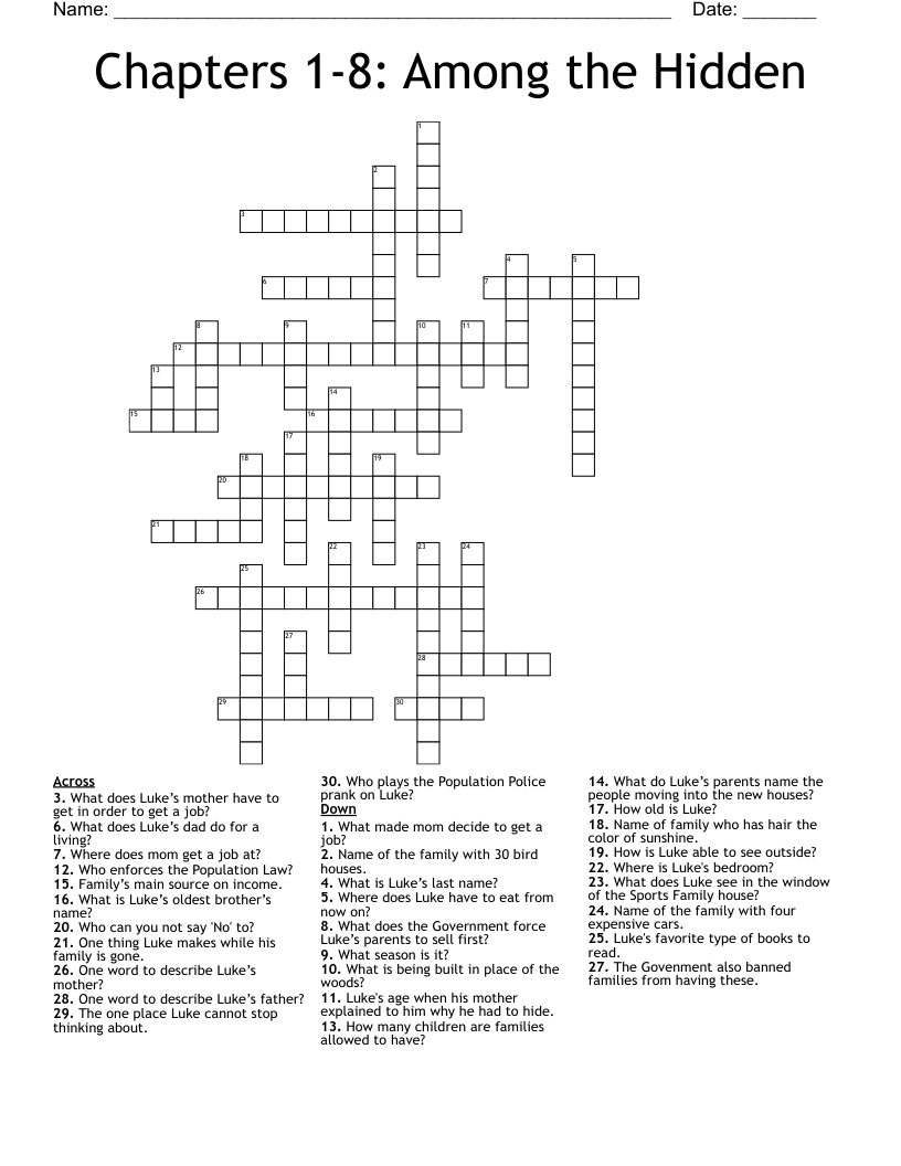 Chapters 1-8: Among the Hidden Crossword