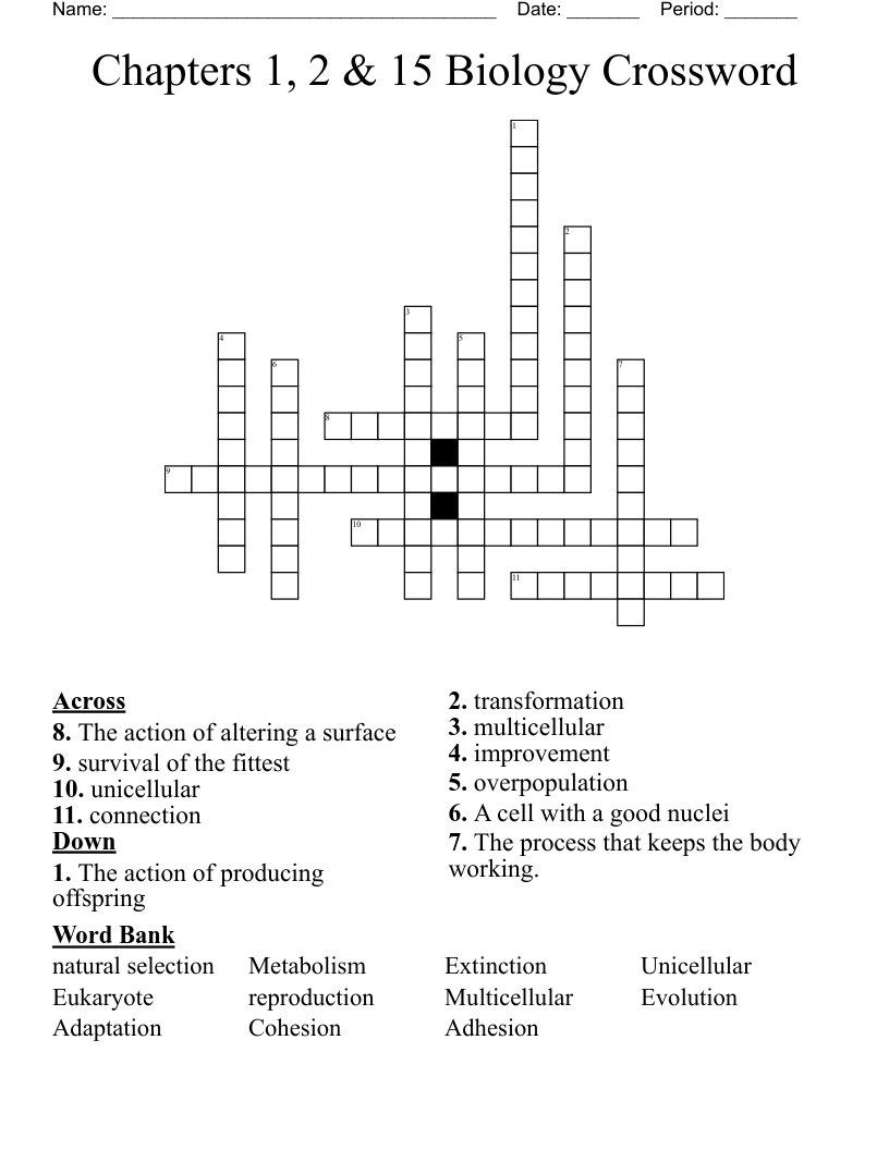 Chapters 1, 2 & 15 Biology Crossword